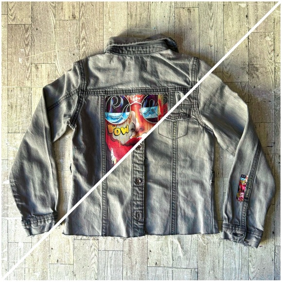 Vintage Youth, Custom, Pop Art, Distressed Fitted Jean Jacket - Picture 3 of 16